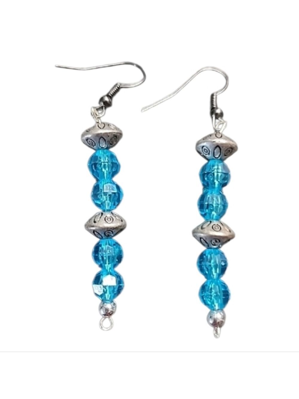 💥4 for $20💥Blue and Silver Dangle Beaded Earrings